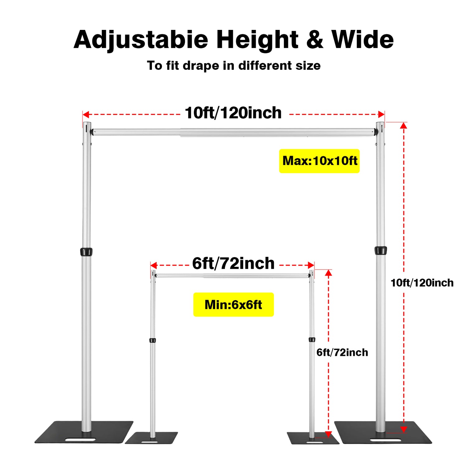 6-10ft Adjustable Wedding Event Decoration Supplies Pipe and Drape Backdrop Flower Wall Frame Stand