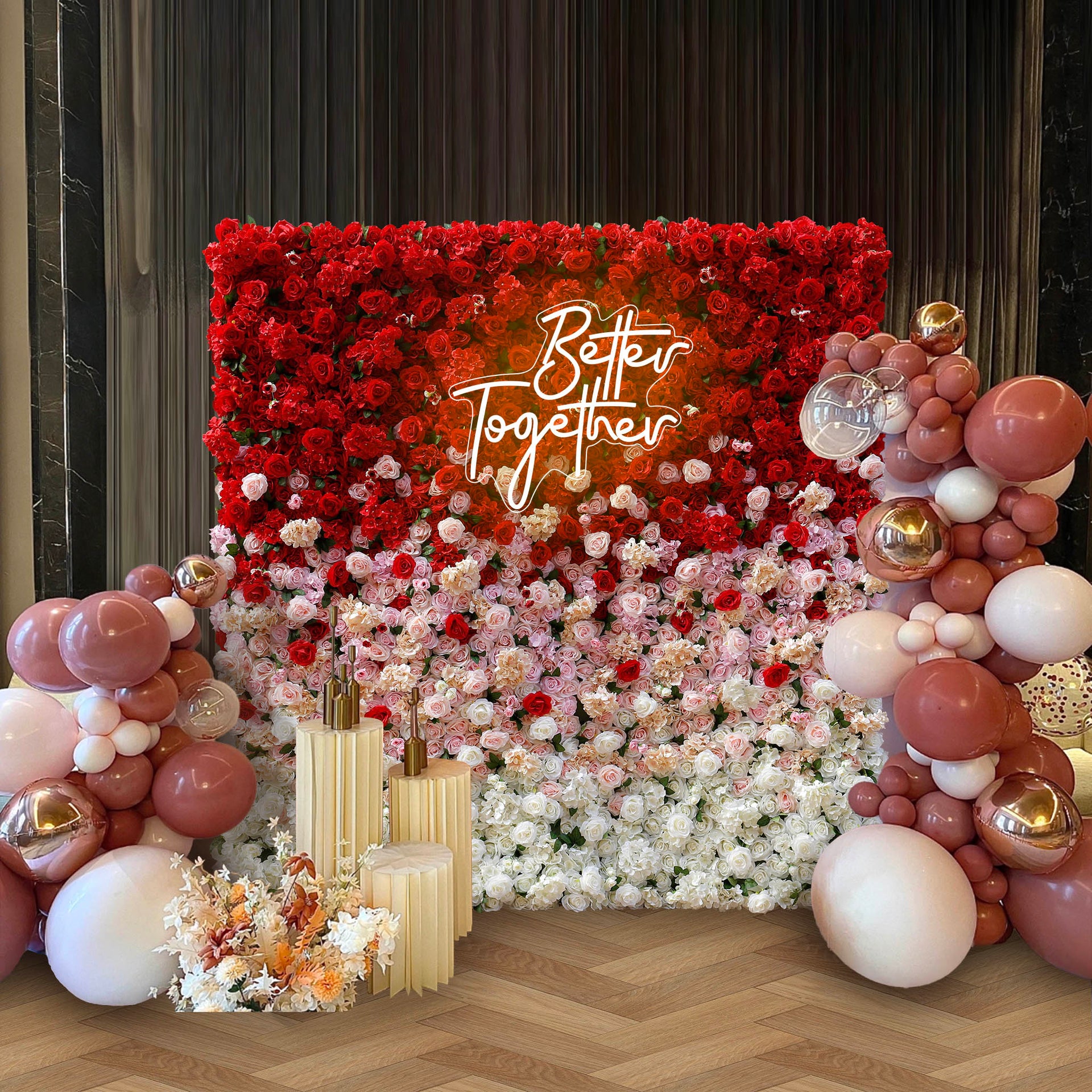 Aliflowers Gradient Artificial to Red Wedding Wall Backdrop ALFWL111