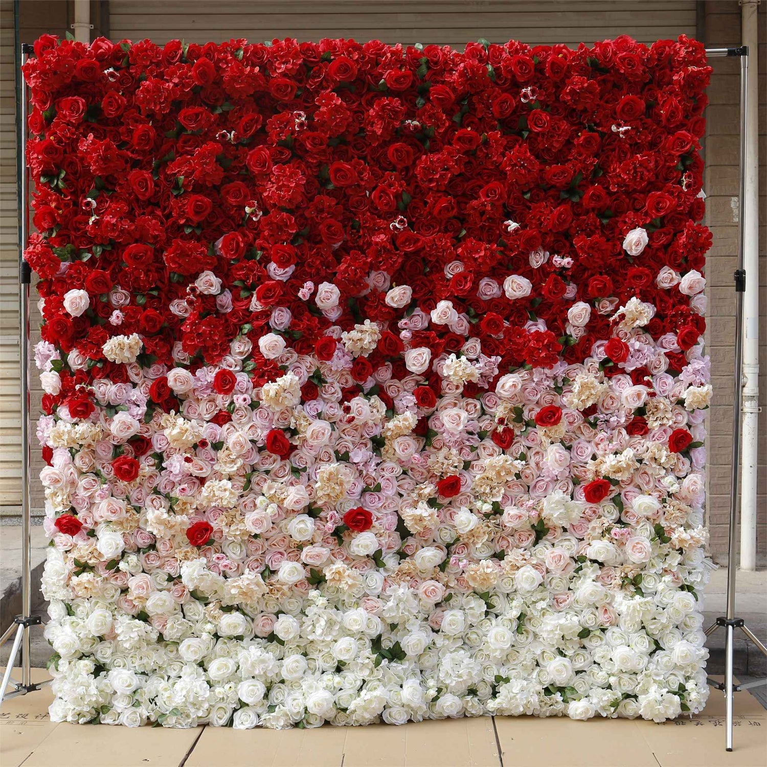 Aliflowers Gradient Artificial Flowers White to Red Wedding Wall Backdrop ALFWL111