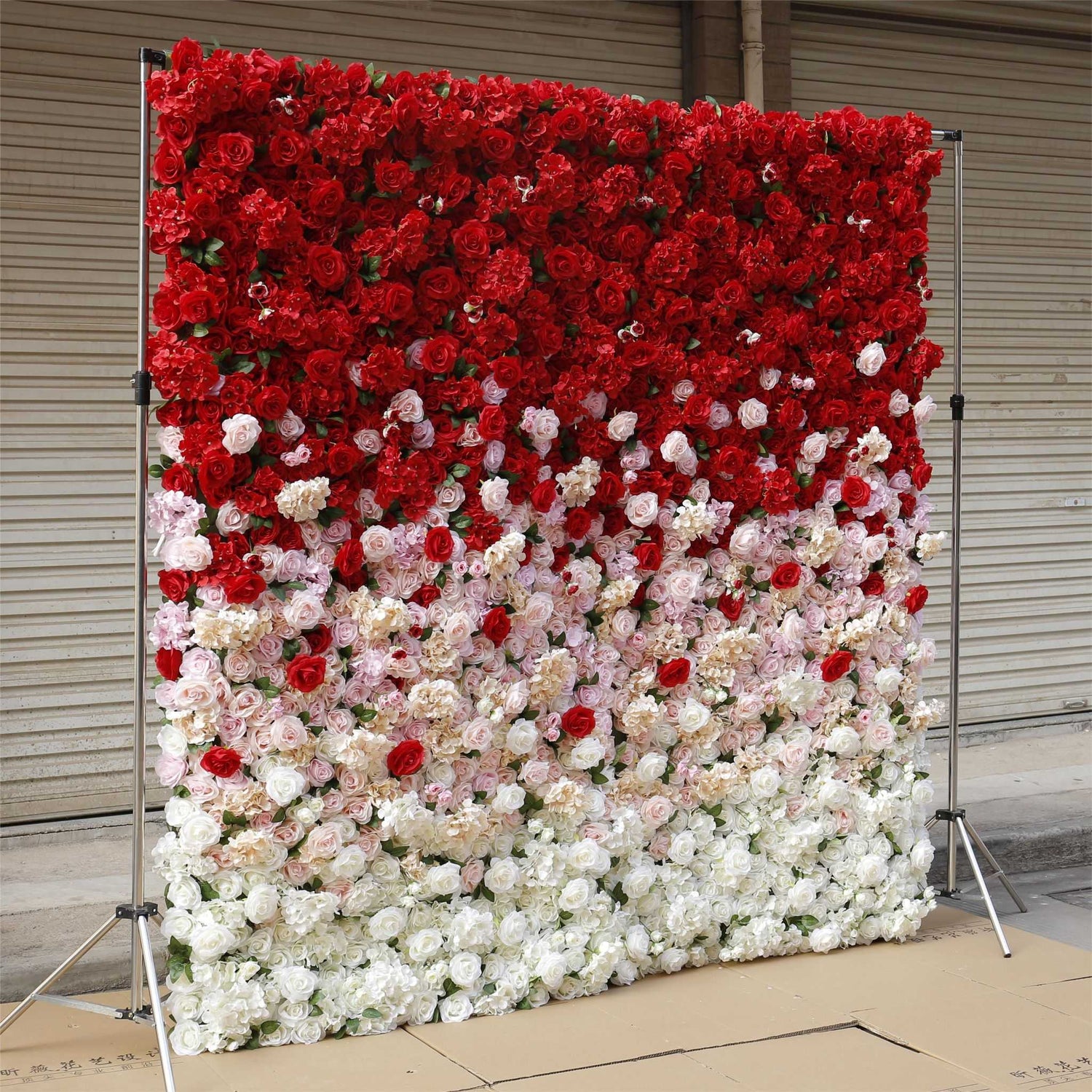 Aliflowers Gradient Artificial Flowers White to Red Wedding Wall Backdrop ALFWL111