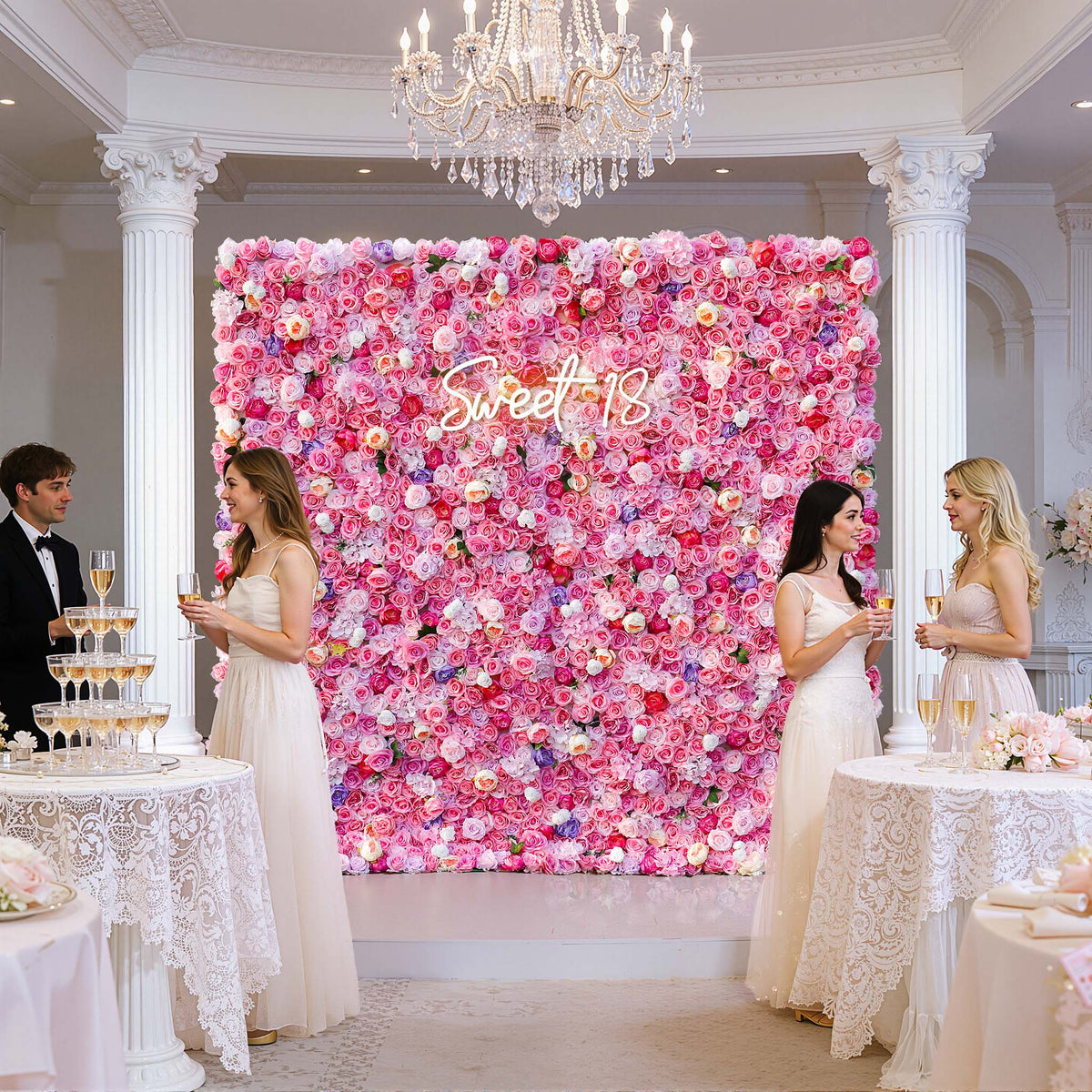 3D Hot Pink Flowers for Wall Wedding Decorative ALFWL045 - Ali Flowers