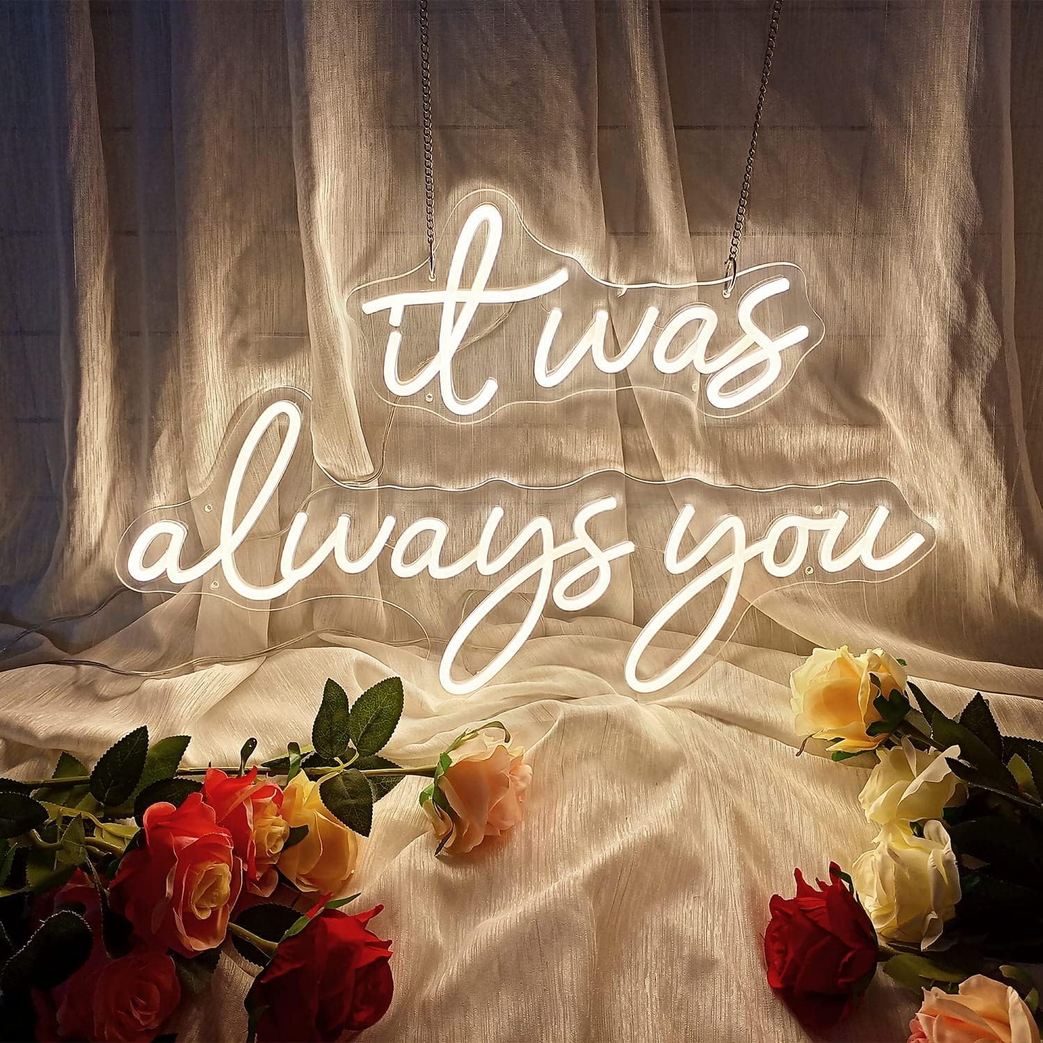 36inch It Was Always You' LED Neon Sign – Dimmable Warm White Wall Decor for Party & Wedding– Reusable Neon Night Light - Ali Flowers