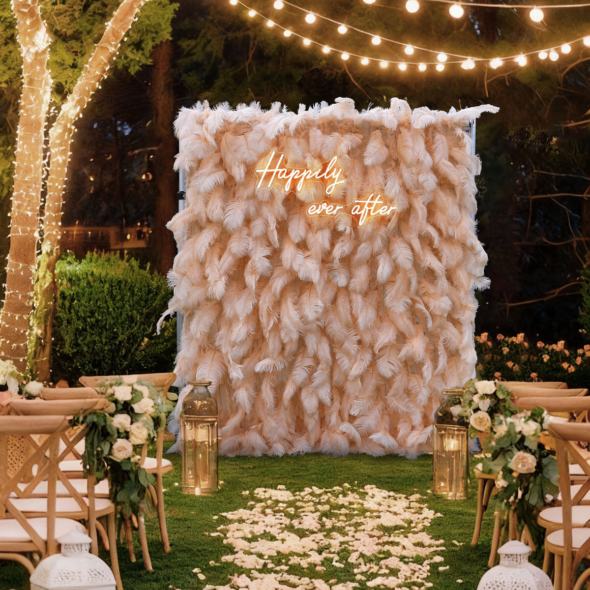 Aliflowers Luxury Peach Feather Backdrop Wall for Wedding & Party Decor ALFWL135