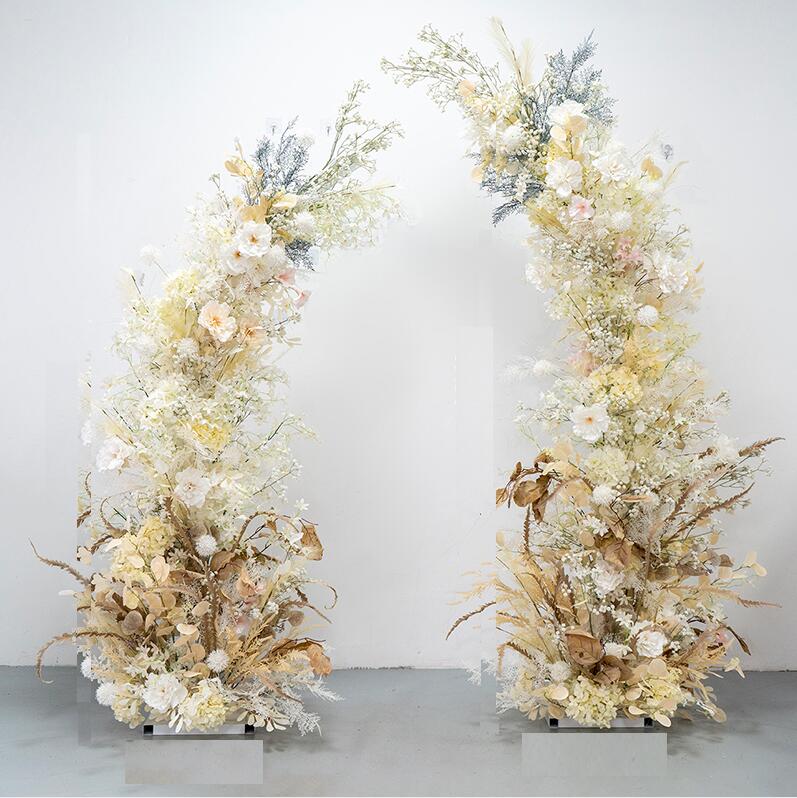 Aliflowers Early Fall Series Light Yellow Flowers Baby's Breath Wedding Horn Arch ALFAC017 - Ali Flowers