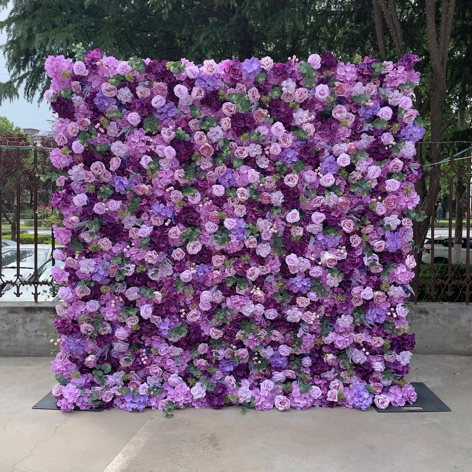 Ali Flowers 5D Periwinkle Purple Flower Wall Roses and Lilies Roll-Up Curtain for Wedding Decor ALFWL021 - Ali Flowers