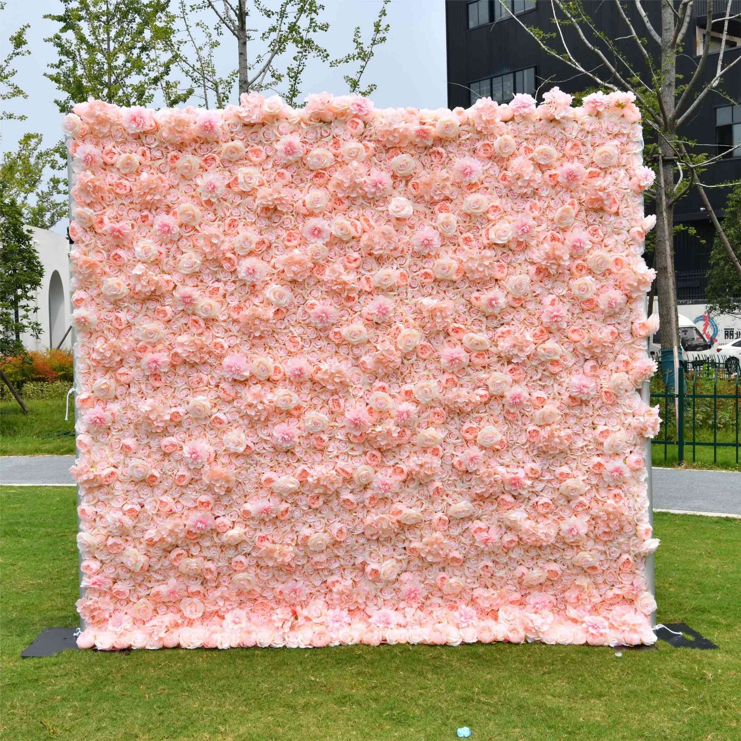 Aliflowers Hydrangea Rose Dalia Curtain Pink 2D Flower Wall Backdrop ALFWL104