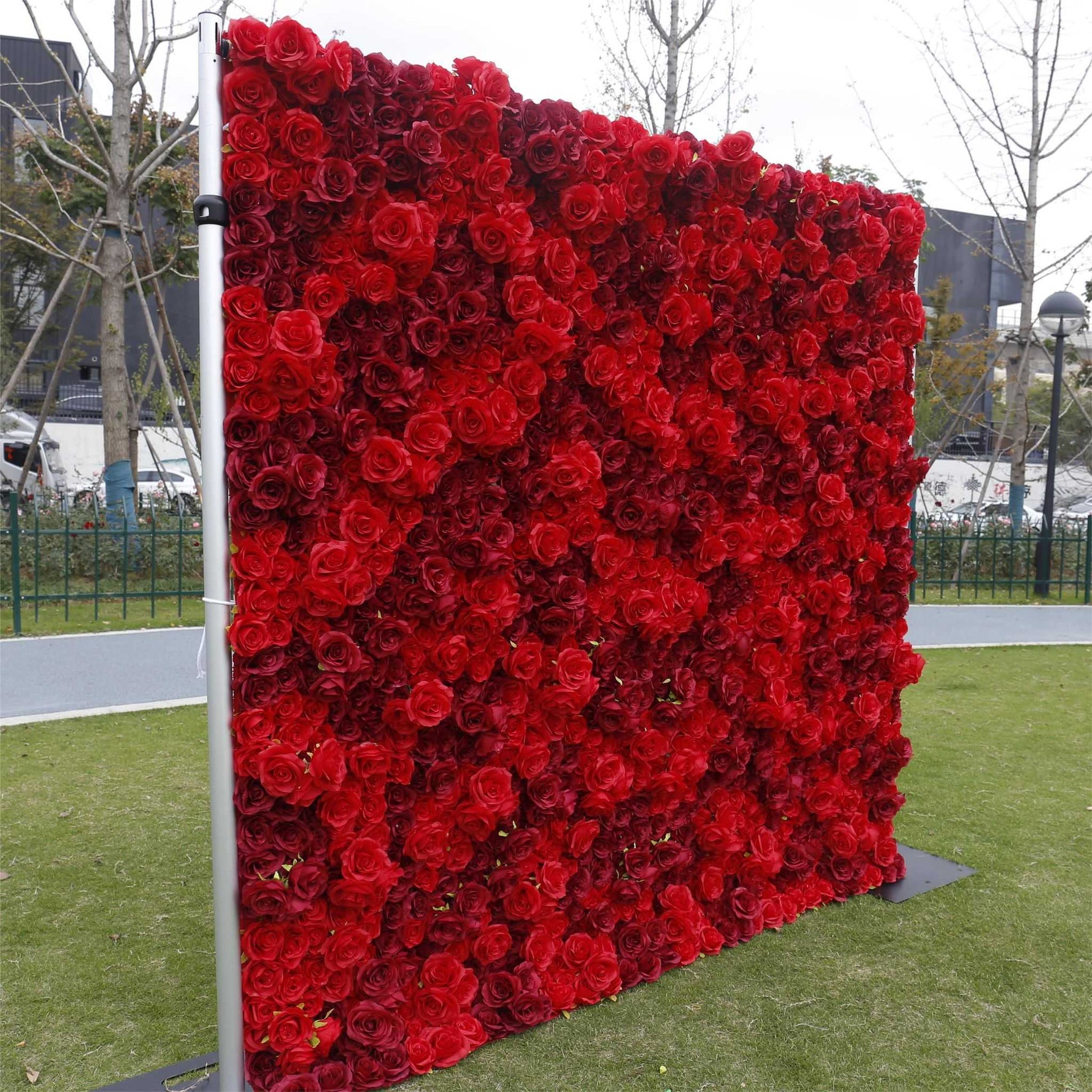 Aliflowers 3D Texture Pure Red Rose Cloth Roll Up Flowers Wall Backdrop ALFWL085 - Ali Flowers