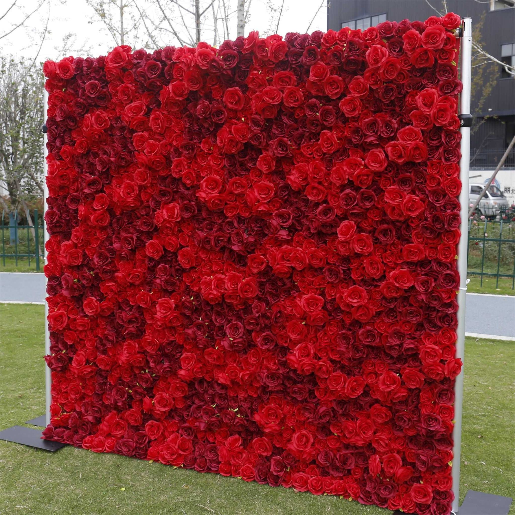 Aliflowers 3D Texture Pure Red Rose Cloth Roll Up Flowers Wall Backdrop ALFWL085 - Ali Flowers