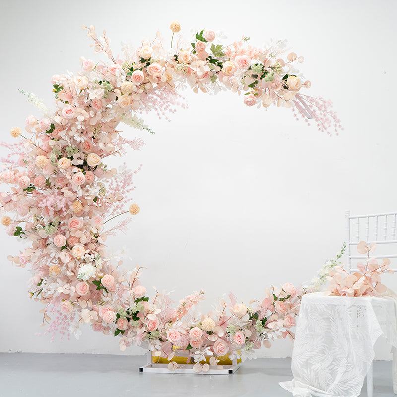 Aliflowers Blush Series Pink Rose Delphinium Moon-Shaped Arch For Festive Celebrations - Ali Flowers