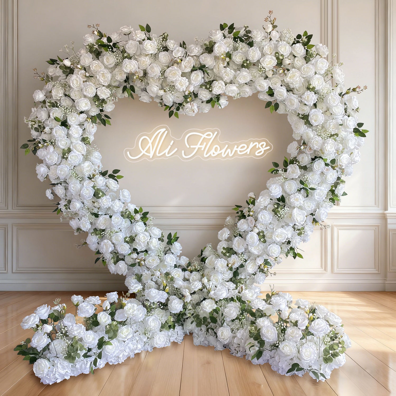 Aliflowers 5D Premium White Heart Flower Arch for Romantic Wedding Decoration