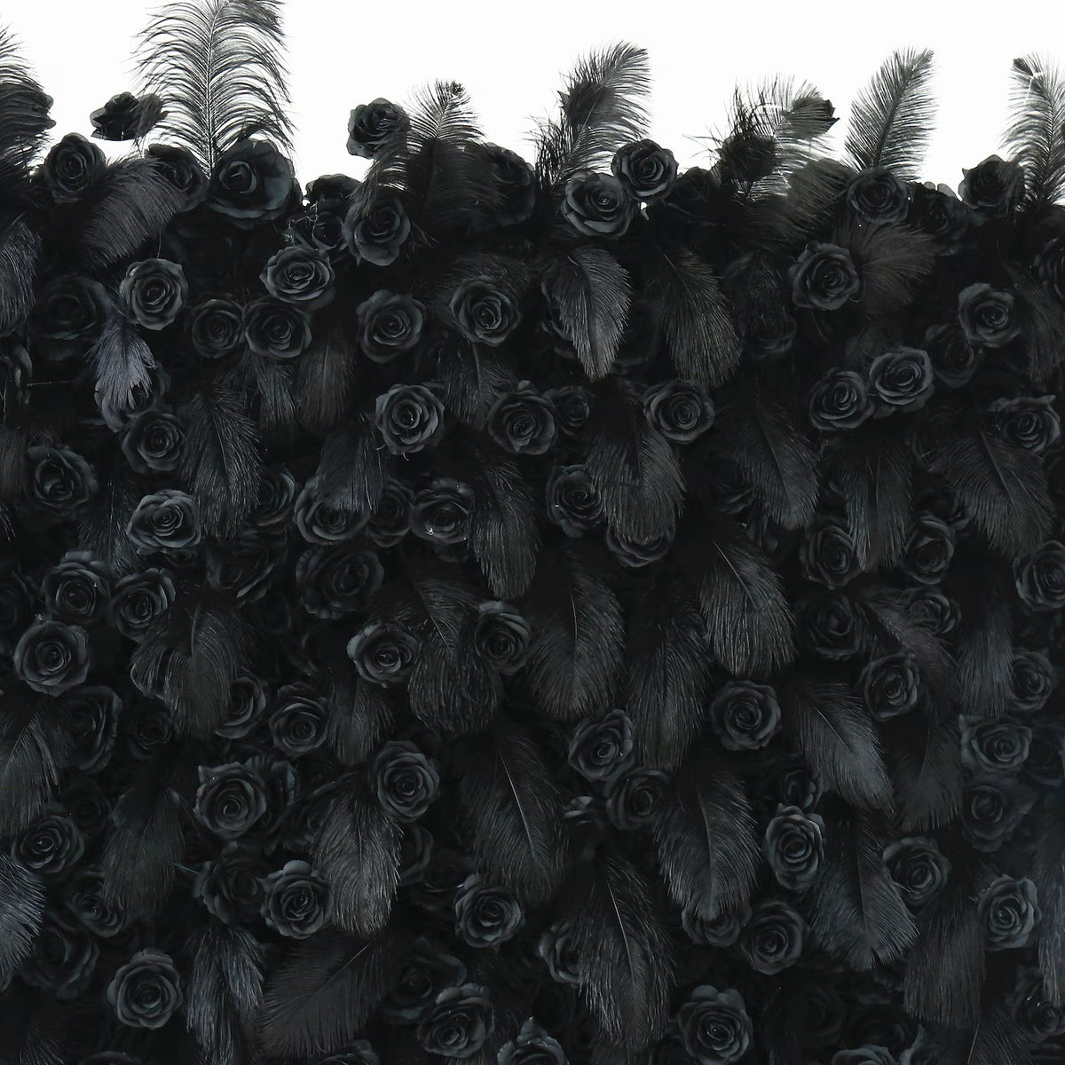 Ali Flowers 5D Luxury Real Black Ostrich Feather Rose Flower Wall for Wedding Stage Decor ALFWL023 - Ali Flowers