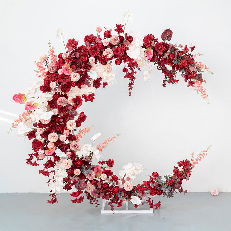 Aliflowers Red Peony with Apple Leaves Moon-Shaped Arch for Valentine's Day ALFAM003 - Ali Flowers