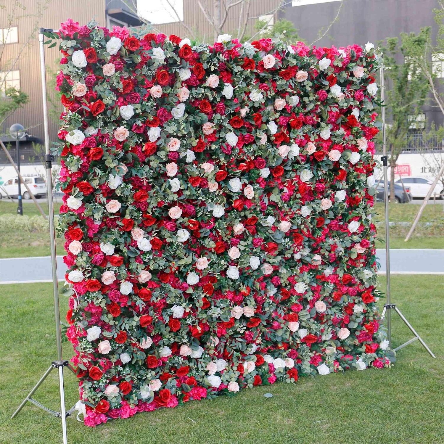 Aliflowers 3D Red Pink Rose with Leaves Floral Wall Prop for Wedding Party ALFWL046 - Ali Flowers