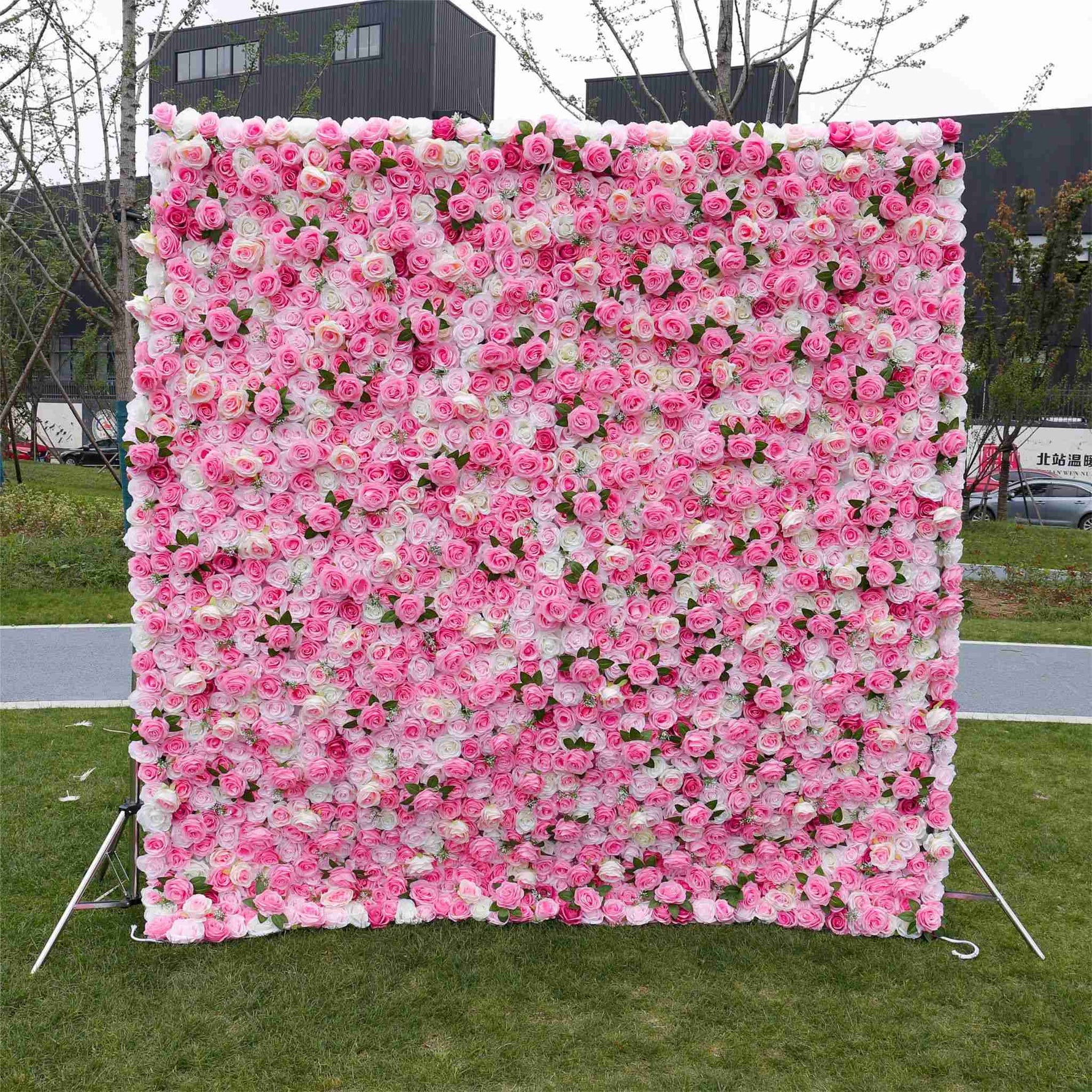 Aliflowers 3D Rose Pink Flower Wall for Outdoor Wedding ALFWL053 - Ali Flowers