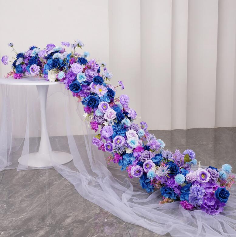 Aliflowers 5D Retro Rose Hydrange Gardenia Wedding Table Runner for Party Events Prop ALFRW008