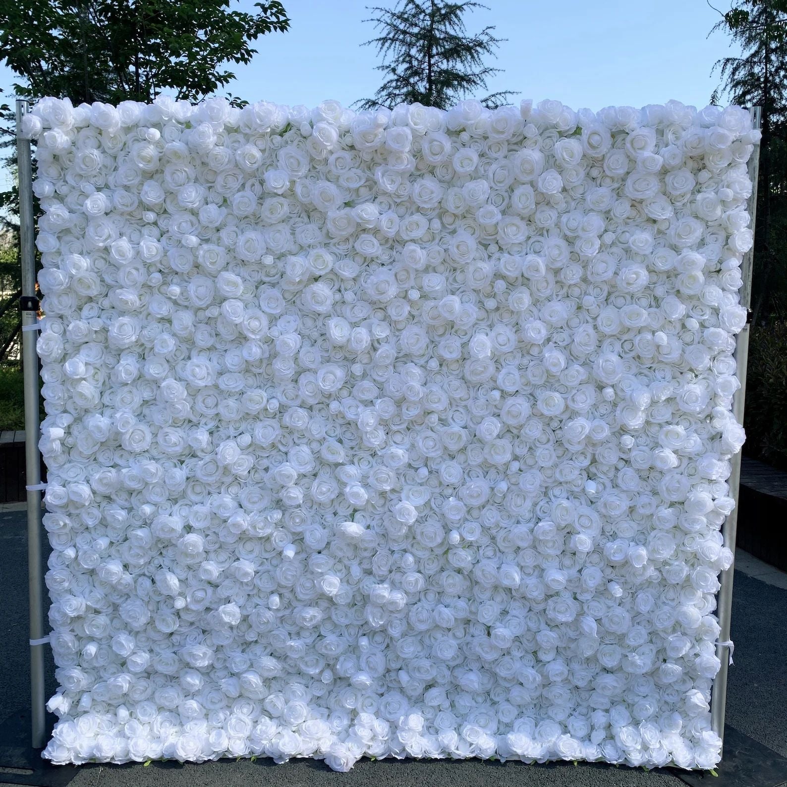 Ali Flowers White Artificial 3D Roll Up Cloth Flower Wall Wedding Decor | Silk Rose Floral Panel Backdrop ALFWL011 - Ali Flowers