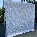 Ali Flowers White Artificial 3D Roll Up Cloth Flower Wall Wedding Decor | Silk Rose Floral Panel Backdrop ALFWL011 - Ali Flowers