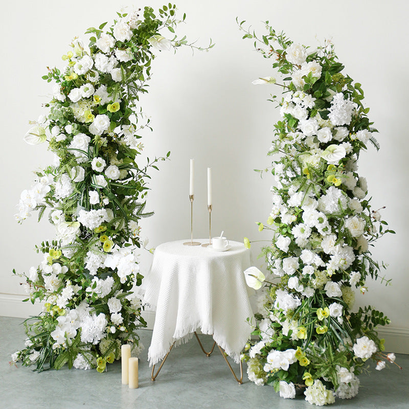 Aliflowers Forest-Themed Series White Dahlia With Greenery Flower Row Arrangement Decor Wedding Backdrop Horn Arch ALFAC013 - Ali Flowers