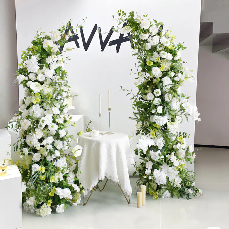 Aliflowers Forest-Themed Series White Dahlia With Greenery Flower Row Arrangement Decor Wedding Backdrop Horn Arch ALFAC013 - Ali Flowers