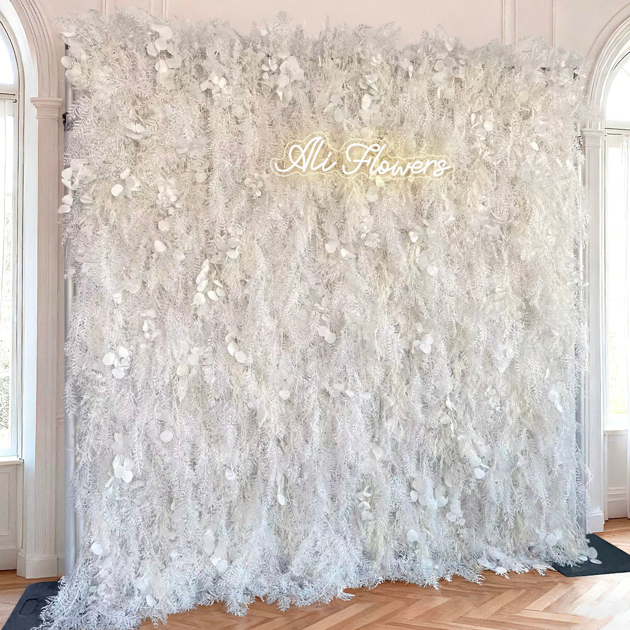 Ali Flowers Wedding Feather Backdrop Decoration 3D Artificial Silk Roll Up Cloth Fabric Net Flower Wall Background Props ALFWL012 - Ali Flowers