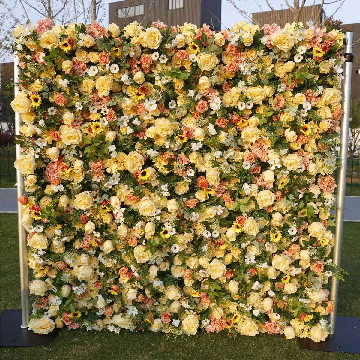 Aliflowers Sun Flowers with Green Hanging Curtain Plant Wall 3D Flowers ALFWL086 - Ali Flowers