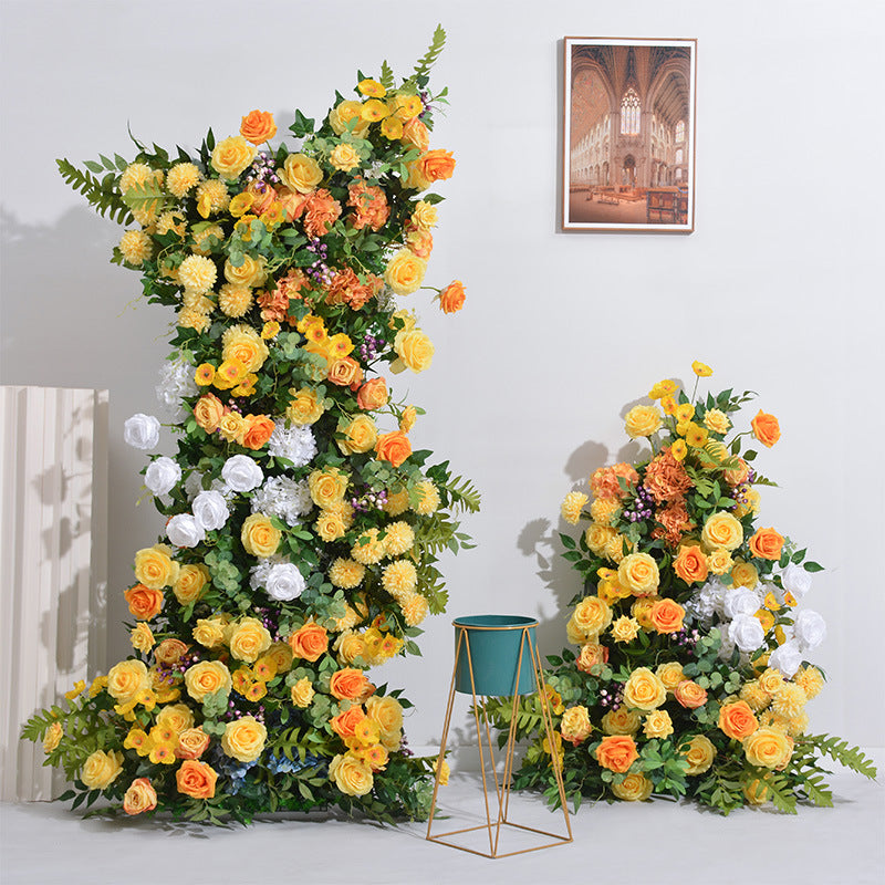 Yellow Rose Wedding Backdrop Decor with Floral Arrangement for KT Board Display