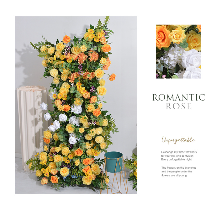 Yellow Rose Wedding Backdrop Decor with Floral Arrangement for KT Board Display